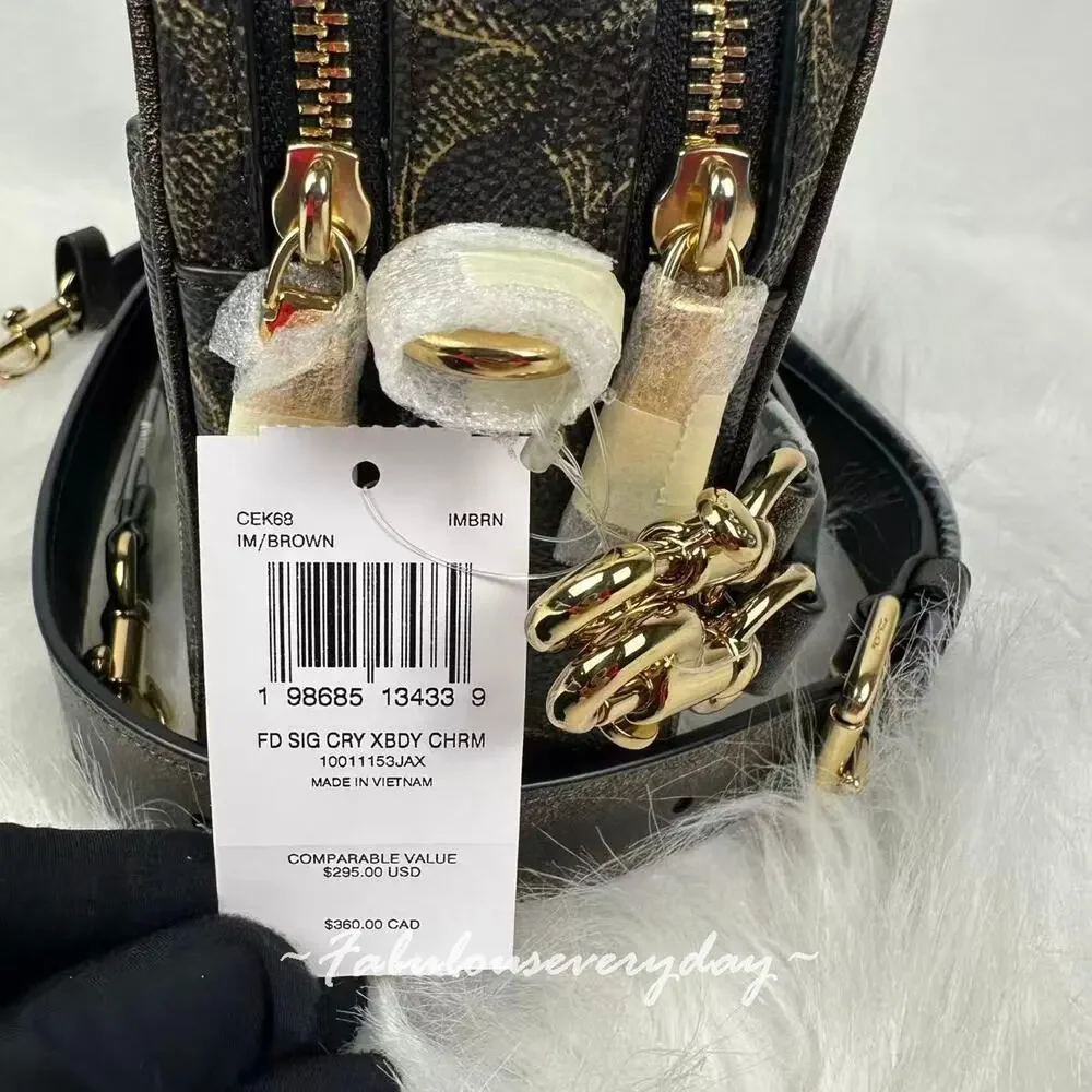 Coach Carey Crossbody Bag In Loved Signature Canvas With Charms Brown CEK68 NWT - Picture 7 of 10